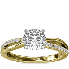 14k 金密钉和光面分叉戒环钻石订婚戒指（1/10 克拉总重量）